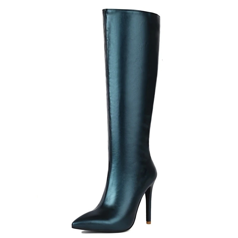 Sexy Womens High Knee Boots Fashion Red Blue Black Heel High Knee Boots Womens Waterproof Party fetishism Long Boots Autumn and Winter 240607