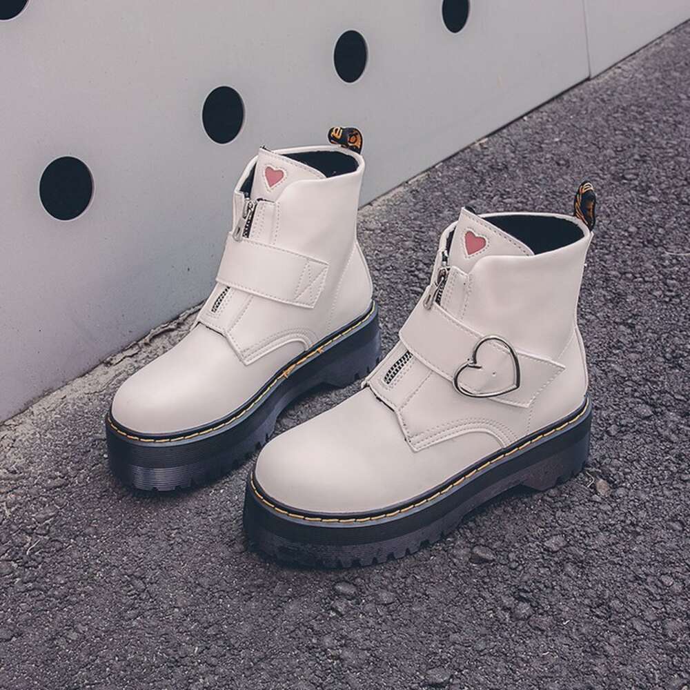 Thick Soled Platform Motorcycle Women's Love Button Muffin Ankle Boots Bota Branca Feminina P653