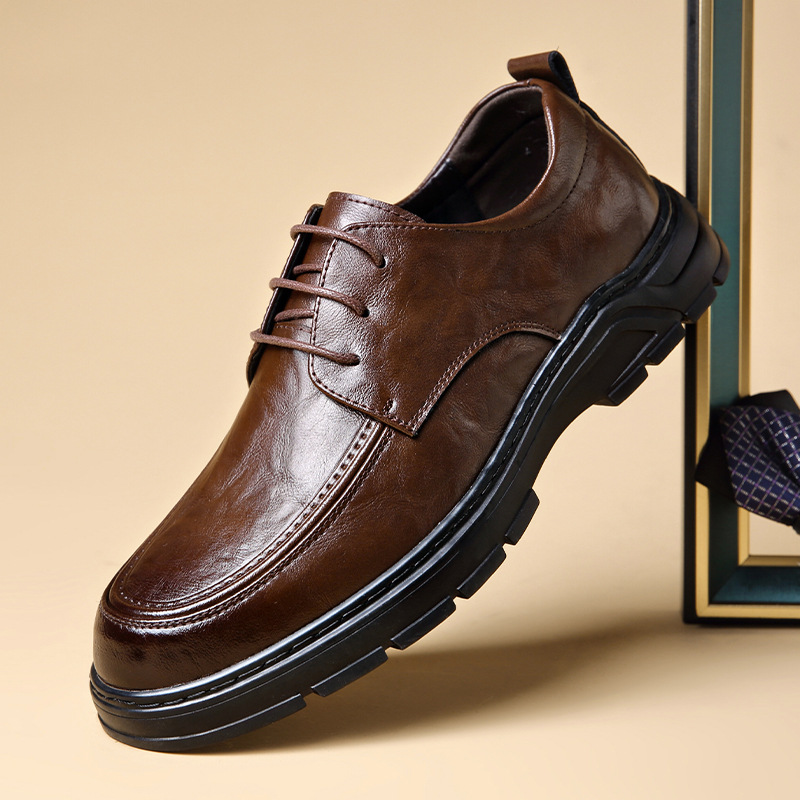 Men's Thick Soled Leather Trendy British Formal Business Derby Shoes, Leisure Groom's Wedding Shoes (Free Shipping)