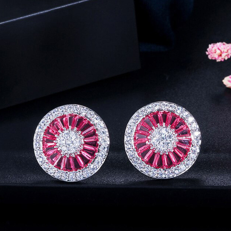 Rulalei Trendy Flower Lab diamond CZ Stud Earring Real 925 Sterling Silver Engagement Wedding Earrings for women Gemstone Party Jewelry Gift