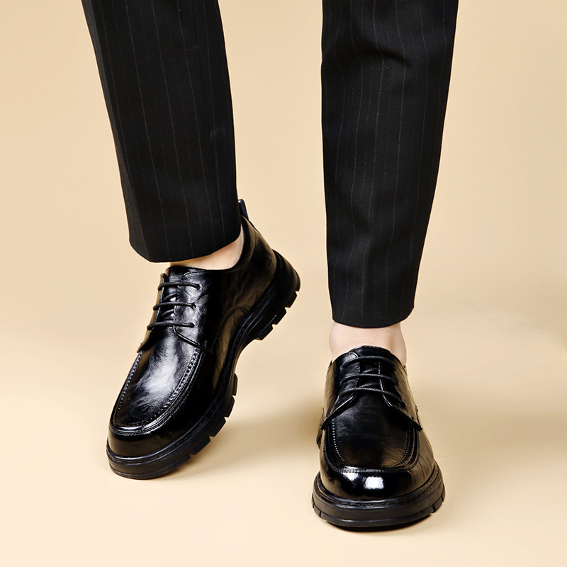 Men's Thick Soled Leather Trendy British Formal Business Derby Shoes, Leisure Groom's Wedding Shoes (Free Shipping)