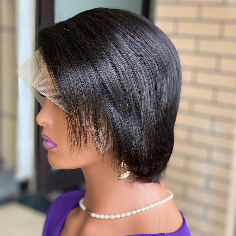 150 Density Lace Wigs Pixie Cut Wig Human Hair Short Bob Wigs Side Part Straight Lace Front Wigs Glueless Transparent Lace Frontal Wig 6 Inch