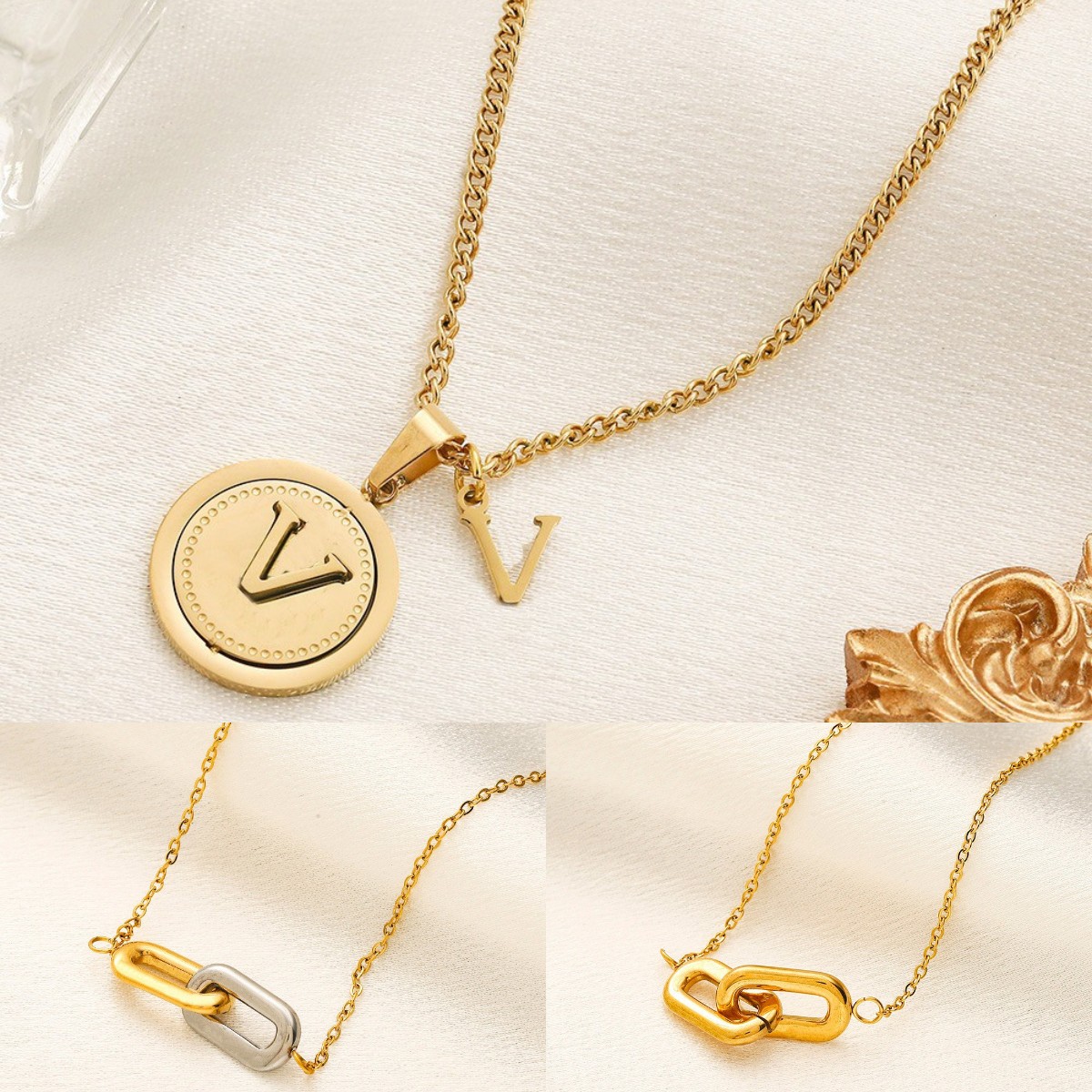 18K Gold Plated Pendant Necklace Design for Women Love Jewelry Stainless Steel Chain Pendant Necklace Designer Wedding Party Travel Swimm Non Fade Jewelry
