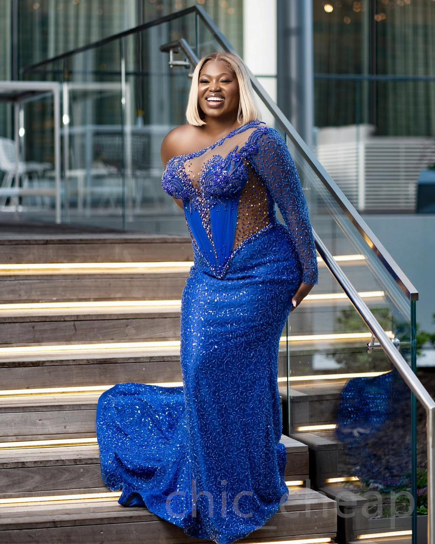 chic royal blue evening wear beaded crystalembellished mermaid style for proms and celebrations