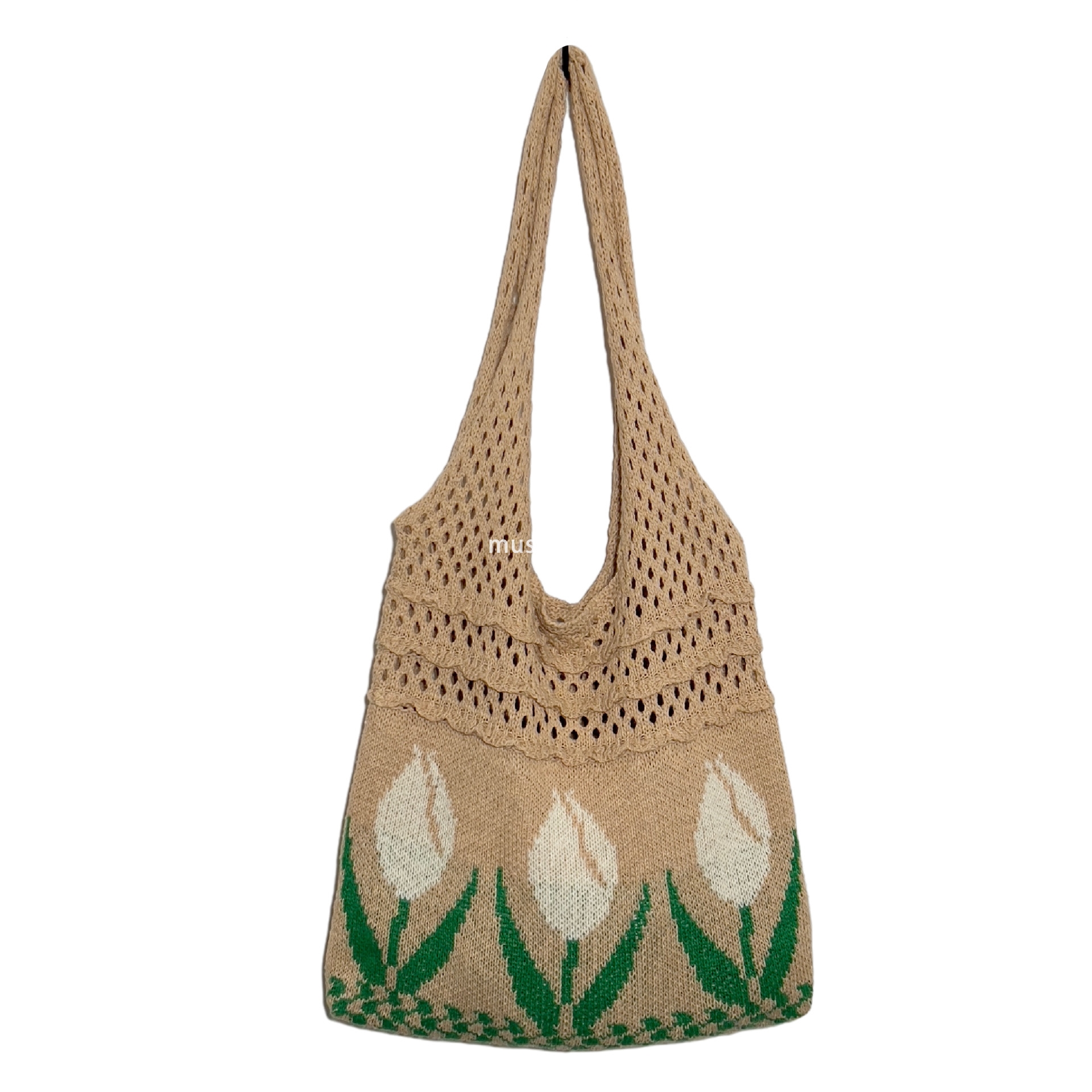 New high-quality knitted bag woven bag shoulder bag Japanese and Korean tote bag bohemian tulip flower bag women bag
