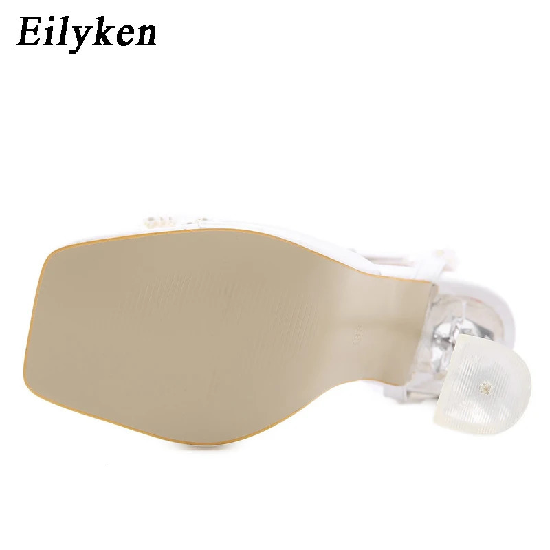 Eilyken Women Sandals Summer Sexy Perspex Crystal High Heels Party Wedding Shoes Square Toe Pearls String Bowknot Pumps 240528