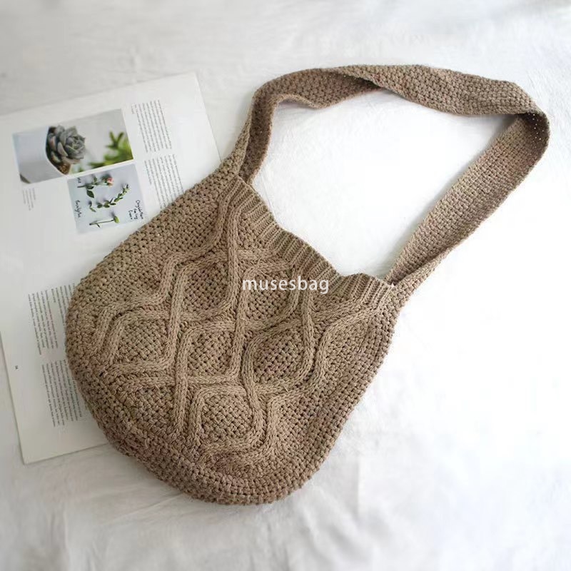 New Knitted Knitted Bag Knitted Bag Essential for Commuting Large Capacity Tote Bag Bohemian Style Crossbody Bag Diamond Pattern Bag