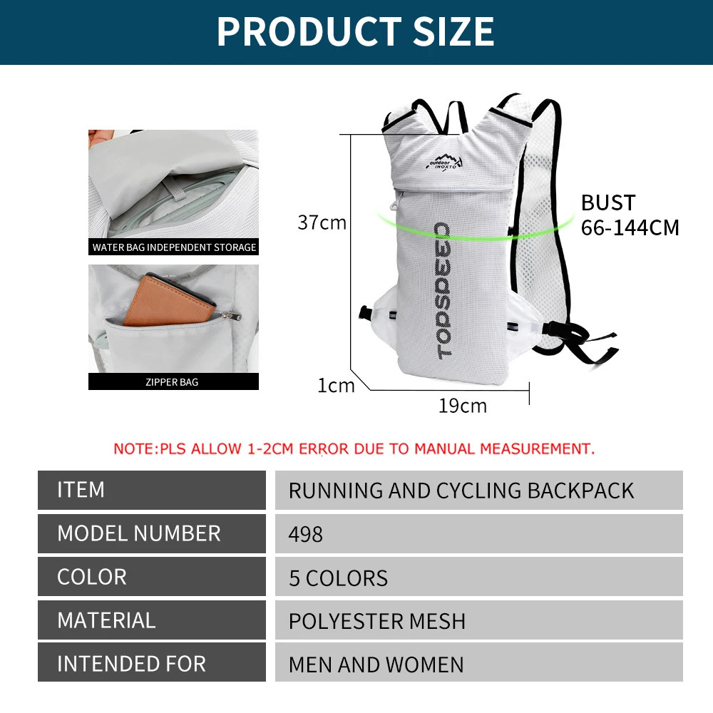 INOXTO Trail Running Backpack 5L Super Hydrating Vest Bag Marathon Cycling 250ml Soft Bottle Bottled Water 240601