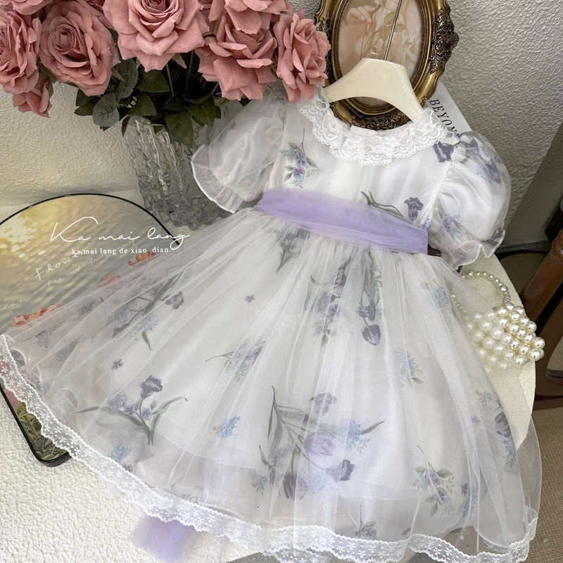 Girl's Dresses Girl's Dress 2024 Summer New Little Girl Super Immortal Mesh Lace Dress Tidal Bubble Sleeves Princess Dress
