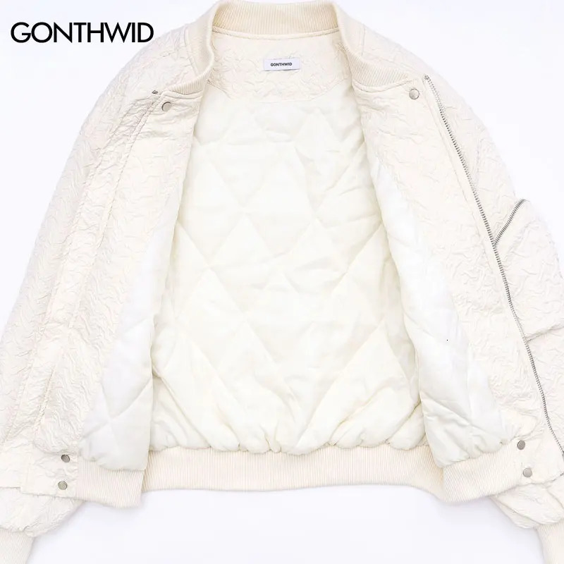 Vintage Bomber Pleated Jacket Y2K Hip Hop Solid Thick Warm Zipper Baseball Coats Streetwear Harajuku Casual Loose Jackets 240530