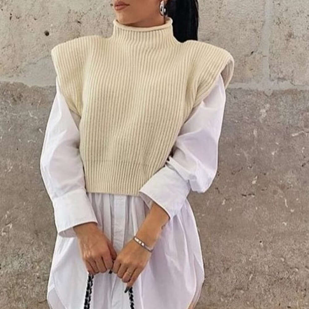 Autumn New High Collar Versatile Style Knitwear 24ss Sleeveless Casual Pullover Sweater for Women