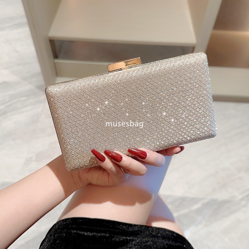 Designer Women's High Quality Small Square Bag Luxury High end Gold Celebrity Versatile Handheld Sparkling Fashion Dress Bag Chain Banquet Bag
