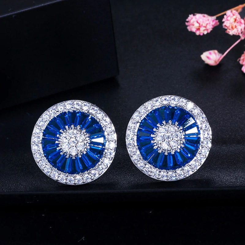 Rulalei Trendy Flower Lab diamond CZ Stud Earring Real 925 Sterling Silver Engagement Wedding Earrings for women Gemstone Party Jewelry Gift