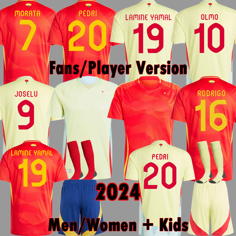 2024 Euro Spain soccer jerseys PEDRI 20 MORATA OLMO ZUBIMENDI 24 25 RODRIGO fans Player version LAMINE YAMAL football shirts FERRAN men women kids PEDRI kit