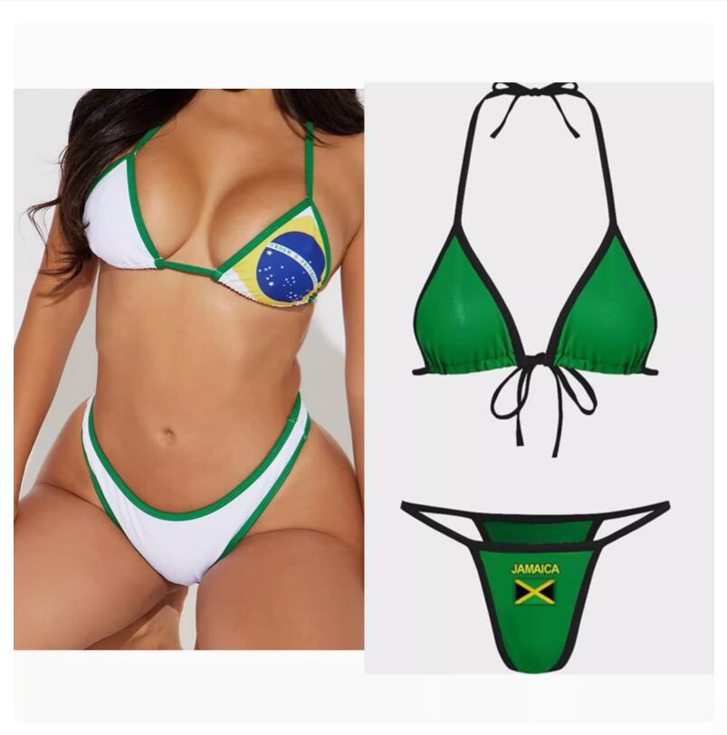 Women hot sexy letter embroidery football baby bikini set swimwear triangle lingerie set SML