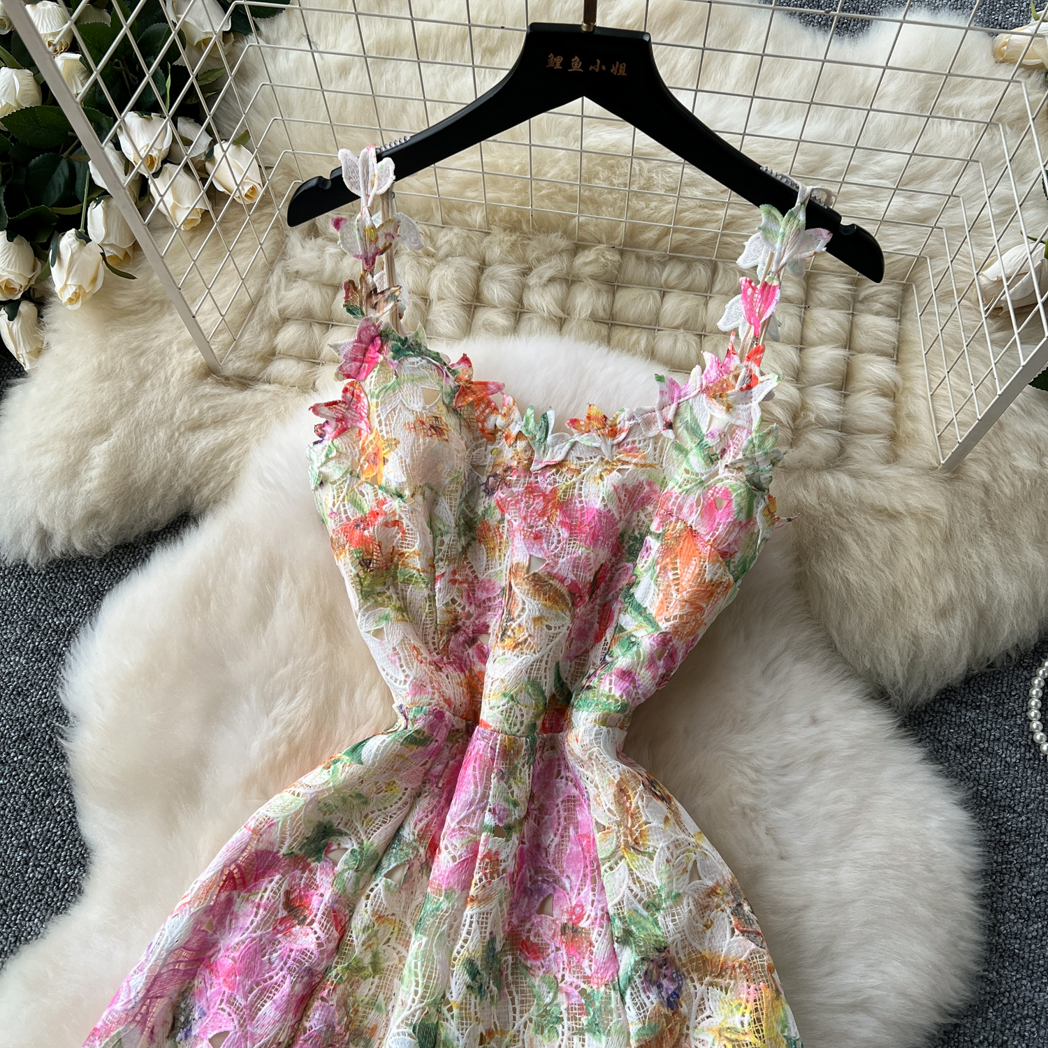 Basic Casual Dresses Summer Bohemain Crochet Hollow Out Embroidery Lace Long Dress Womens V-Neck Spaghetti Strap Printed Backless Party Vestidos