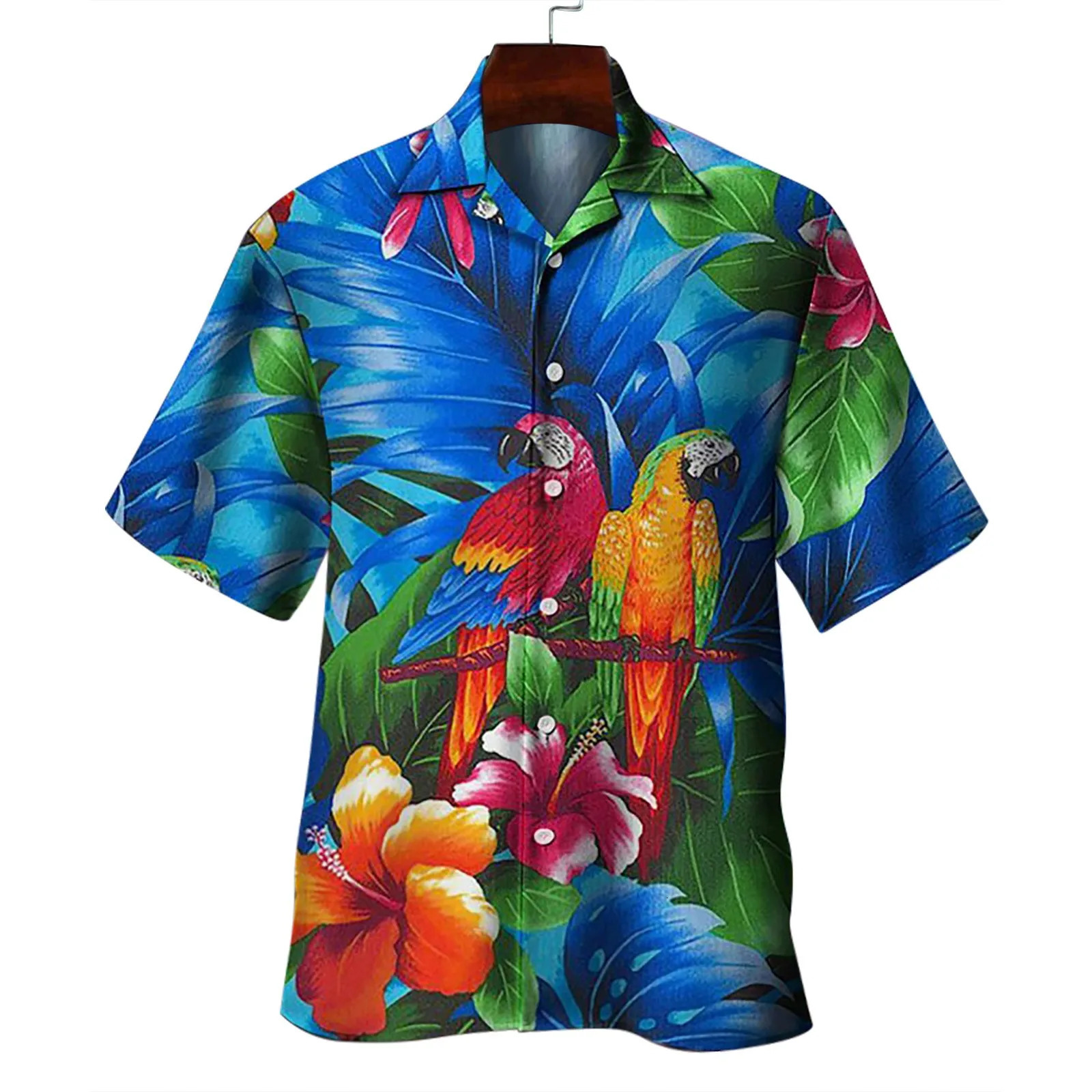 Summer Floral Parrot 3d Print Shirt Men Women Fashion Shirts SingleBreasted Short Sleeve Hawaiian Blouse Mens Clothing 240601Z