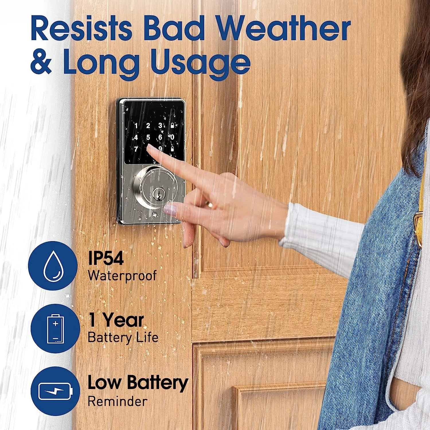 Smart Lock with password Keyless Entry Door Touchscreen Keypads Easy to Install App Unlock 50 User Codes 240603