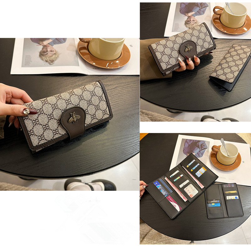 Wholesale womens shoulder bag classic old color printing long wallet multi card wear resistant leather women wallet elegant atmospheric buckle cl