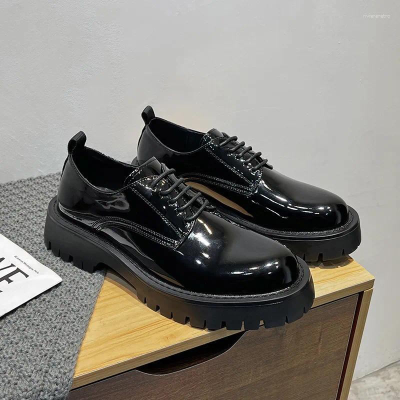 Casual Shoes Korean Style Mens Business Wedding Formal Dresses Patent Leather Lace-up Platform Shoe Black Gentleman Footwear Man