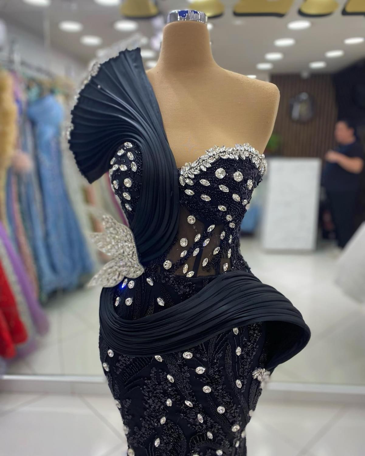 2024 Aso Ebi Plus Size Black Mermaid Prom Dress Sequined Crystals Beaded Evening Formal Party Second Reception Birthday Engagement Thangiving Gowns Dr