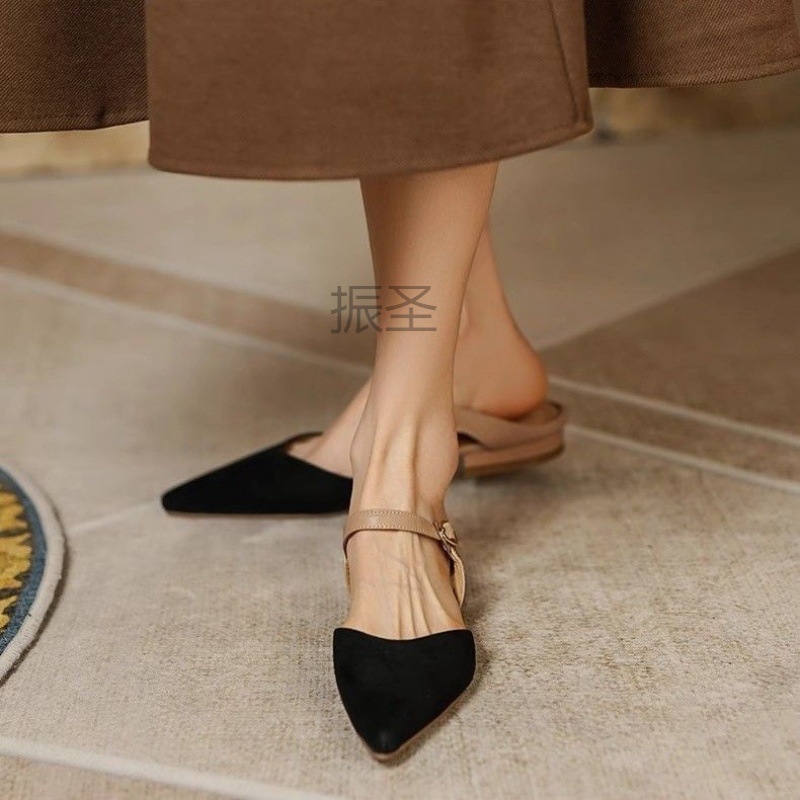 2024 Pointed Women's Colored Baotou Summer Fairy Internet Red Low Heel Lightweight Hollow Sandals with One Button Single Shoes 02 Lhshoe