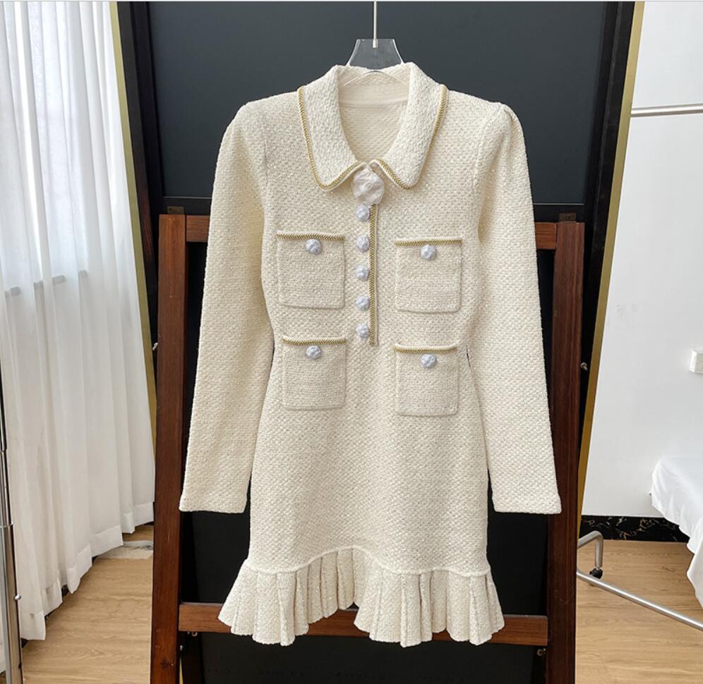 2026 Spring/Summer Designer Printed Long Sleeve Knitted Dress Slimming Women's Skirt