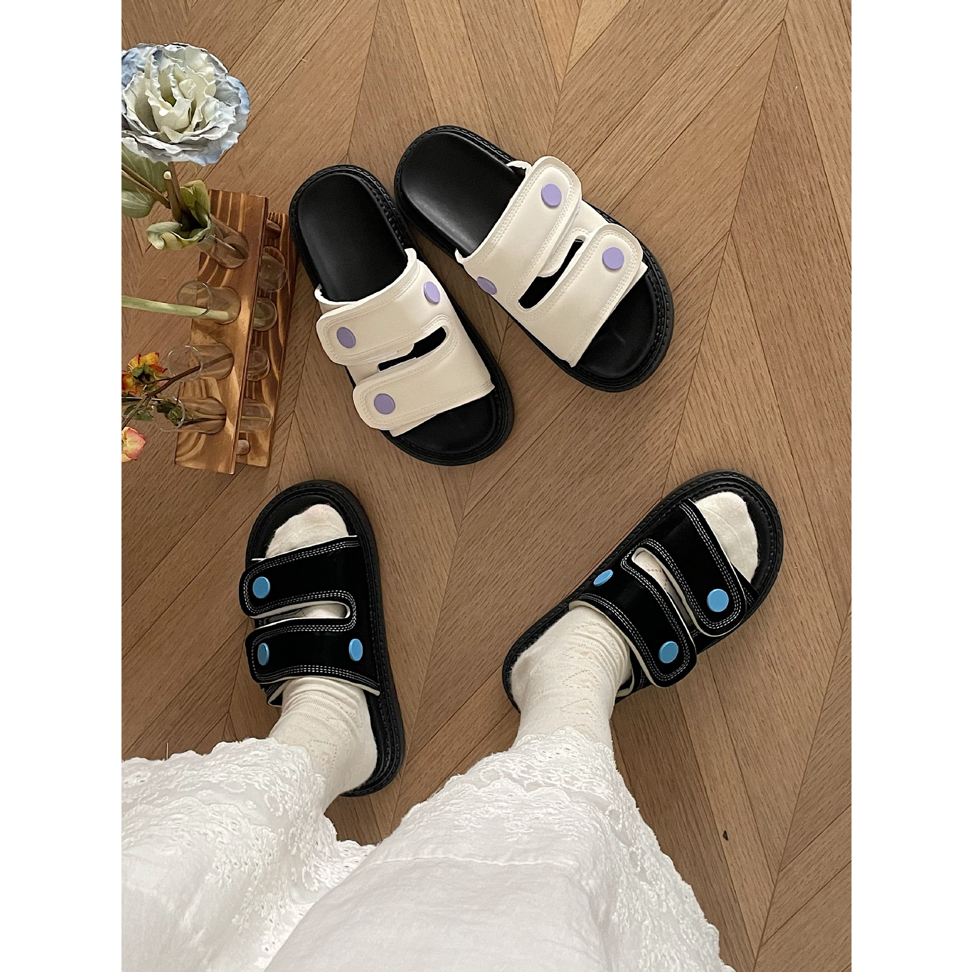 Casual Sandals Women Thick Sole Soft Slippers Beach Slipper Students Summer Sandal Shoes Black Beige