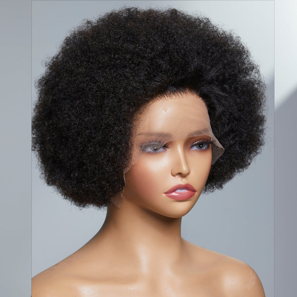 Natural Afro Wig Brazilian Human Hair 13x2 Lace Headband Without Glue 200 Density Fluffy Hairstyle Short Hair Wigs Explosive Hairstyle For Women