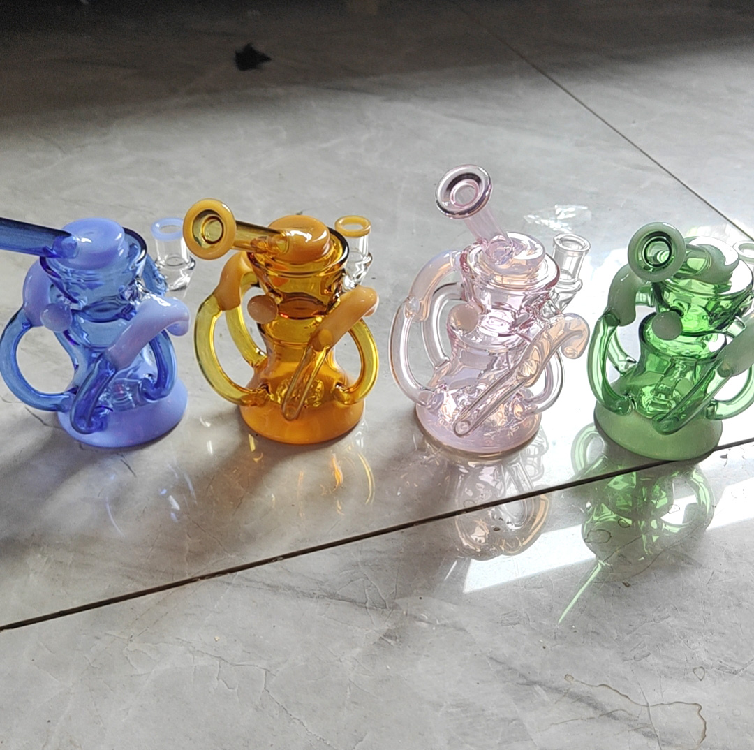 Glass Spring Recycler Tornado Water Pipe Smoke Beaker Bong 14mm male banger