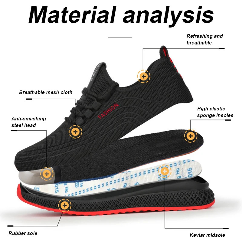 Work Shoes Men Women Sneakers Breathable Steel Toe Boots Lightweight Safety AntiPuncture Wear Resistant Comfortable Mesh Surface Shoes