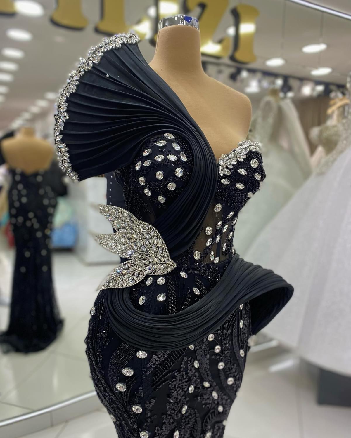 2024 Aso Ebi Plus Size Black Mermaid Prom Dress Sequined Crystals Beaded Evening Formal Party Second Reception Birthday Engagement Thangiving Gowns Dr