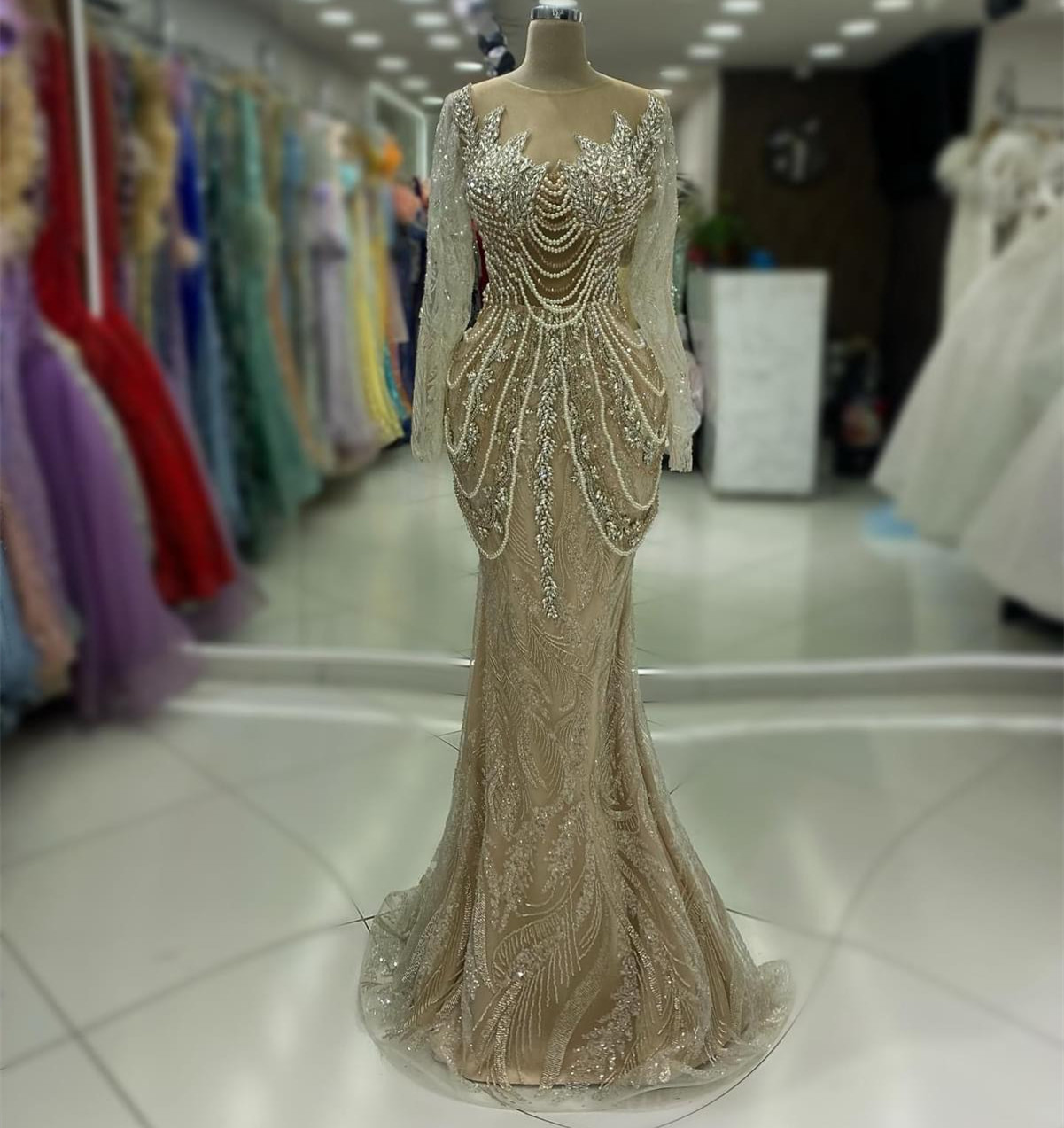 2024 Aso Ebi Plus Size Illusion Mermaid Prom Dress Crystals Pearls Evening Formal Party Second Reception Birthday Engagement Thanksgiving Gowns Dresse