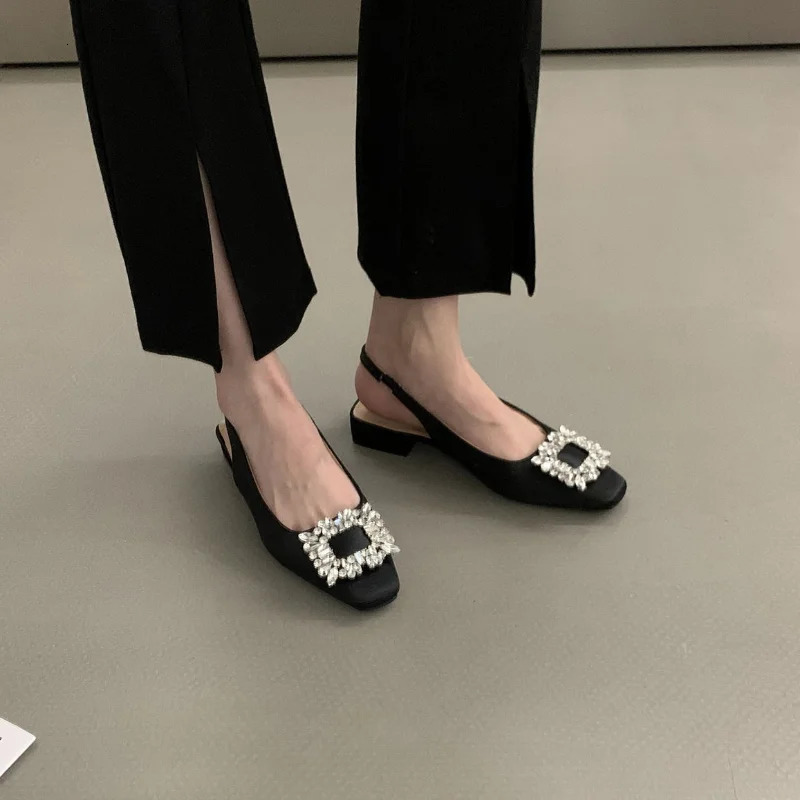 Low Heel Rhinestone Sandals Women Shoes Summer Fashion Square Headed Heels Shoes for Women Sandalias De Mujer 240528