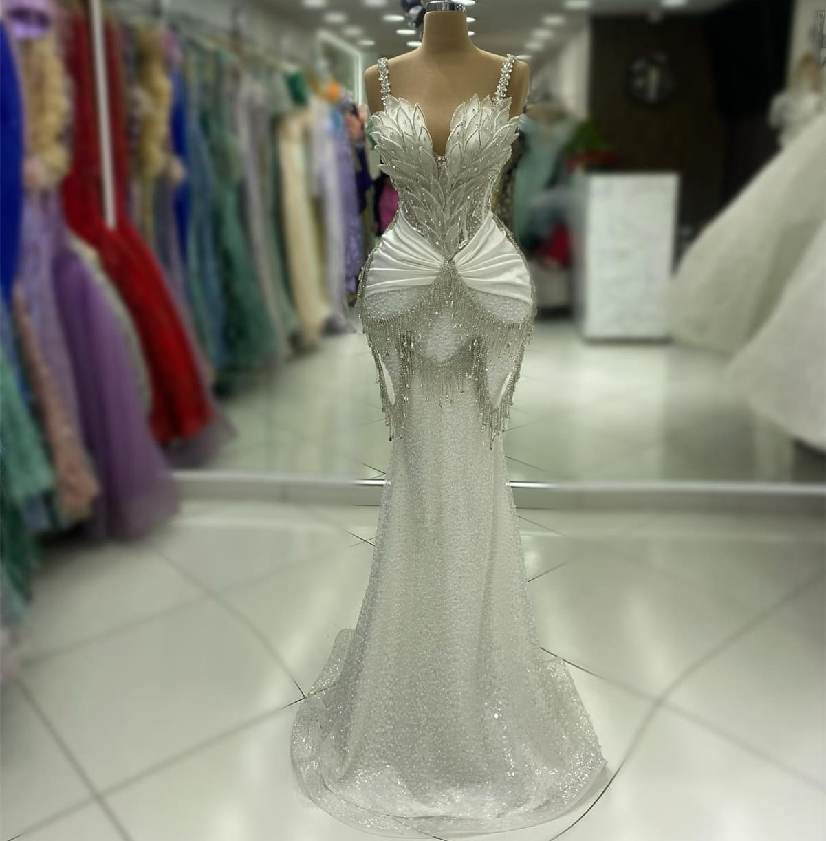 2024 Aso Ebi Plus Size Iovry Mermaid Prom Dress Crystals rals Beaded Evening Formal Party Second Reception Birthday Engagement Thanksgiving Gowns Dres