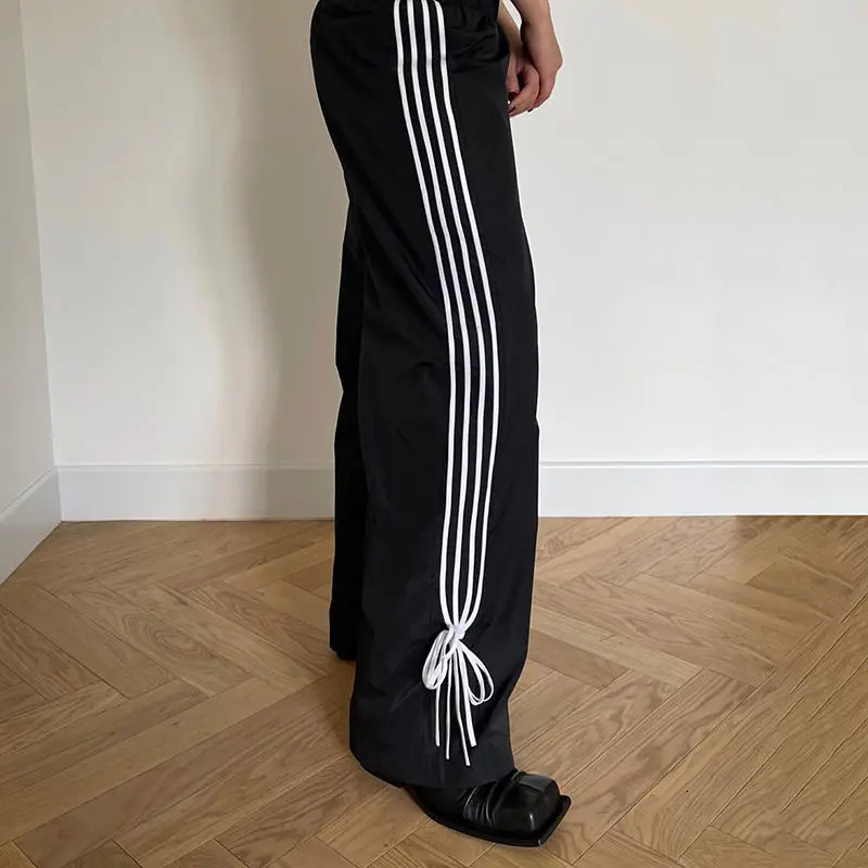 Deeptown Y2k Black Sport Sweatpants Women Summer Jogging Korean Fashion Striped Pants Tracksuit Straight Trousers Streetwear 240530