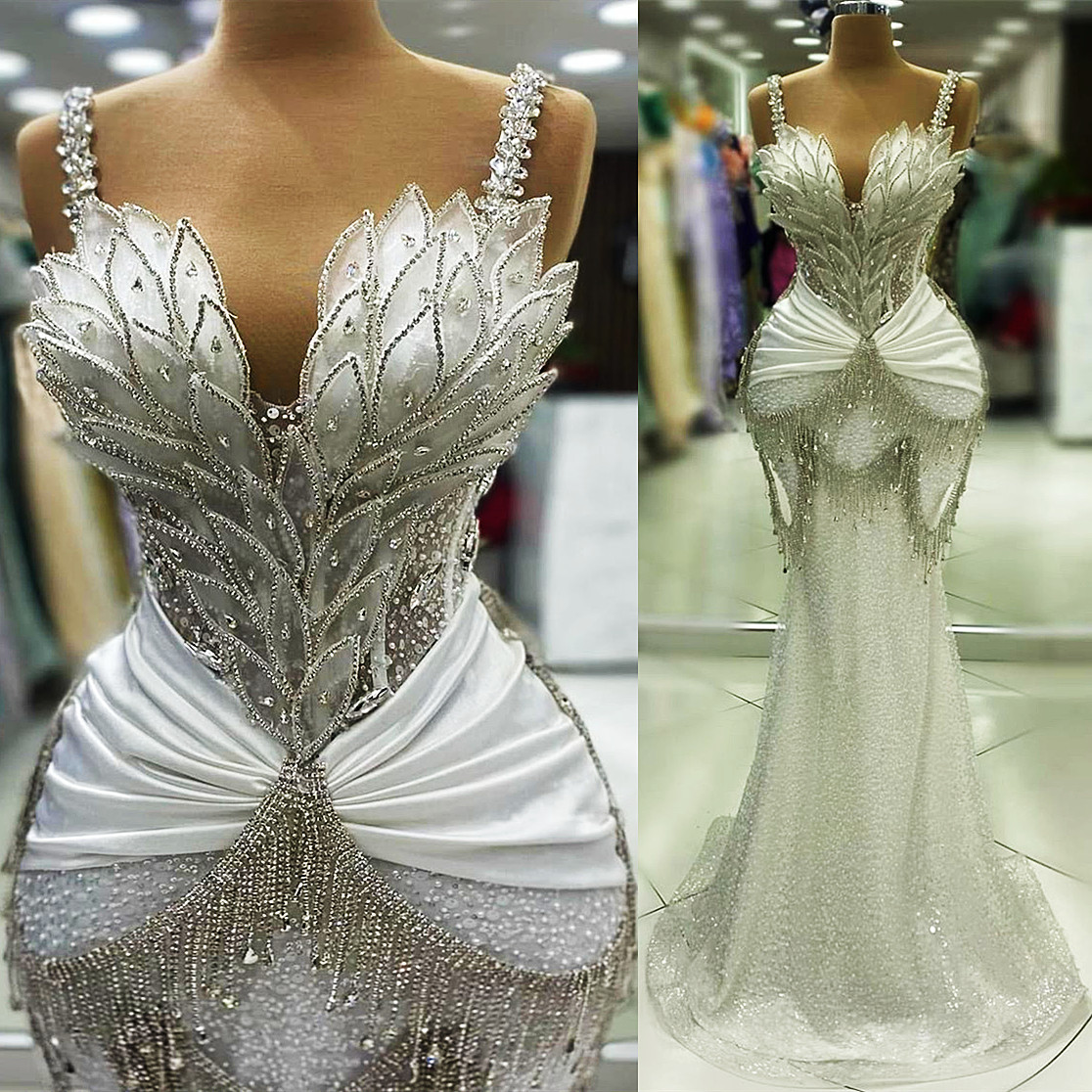 2024 Aso Ebi Plus Size Iovry Mermaid Prom Dress Crystals rals Beaded Evening Formal Party Second Reception Birthday Engagement Thanksgiving Gowns Dres