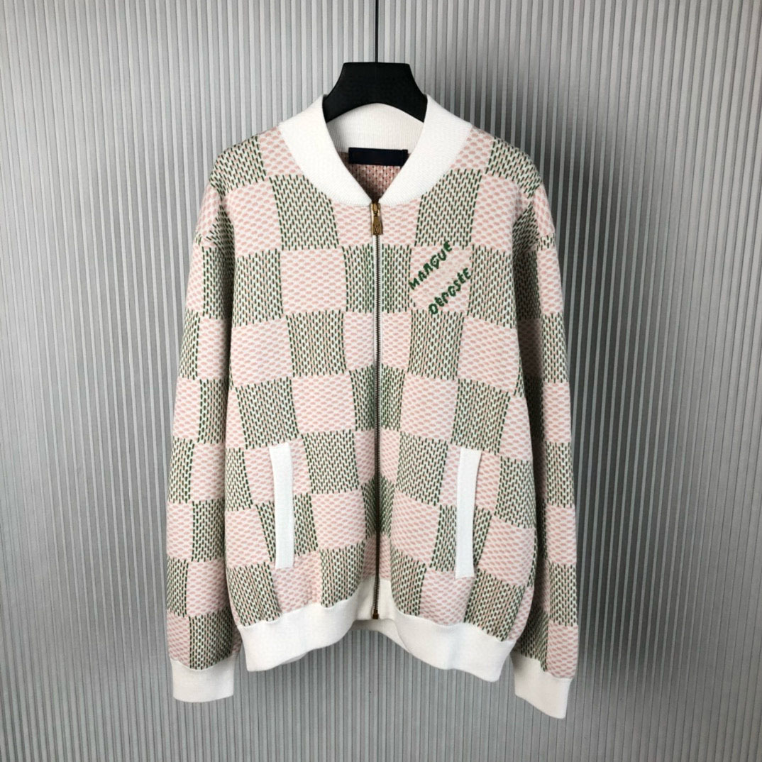 2024 Checkered Jacquard Knit Baseball Jacket EU/US SIze
