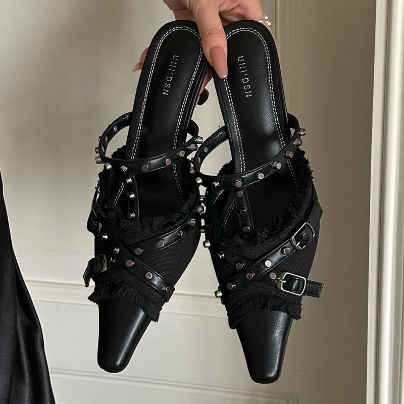 Female Shoes For Thin High Heels Pointed Toe Elegant Ladies Sandals Slingbacks Slides Fashion 2024 Footwear Black Women Pumps 240607