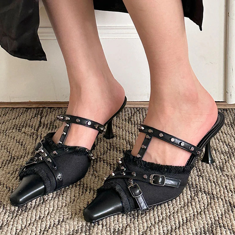 Female Shoes For Thin High Heels Pointed Toe Elegant Ladies Sandals Slingbacks Slides Fashion 2024 Footwear Black Women Pumps 240607