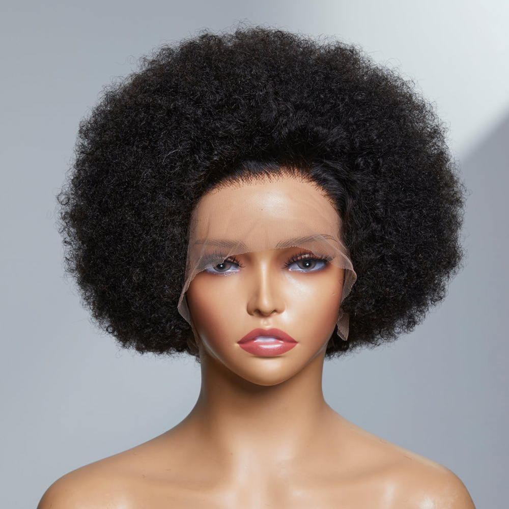 Natural Afro Wig Brazilian Human Hair 13x2 Lace Headband Without Glue 200 Density Fluffy Hairstyle Short Hair Wigs Explosive Hairstyle For Women