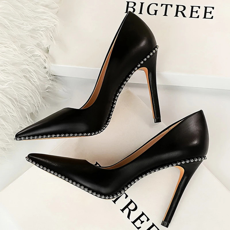 BIGTREE Shoes Rivet Woman Pumps High Heels Stiletto Pu Leather Women Heels Sexy Party Shoes Female Heel Plus Size 43 240607