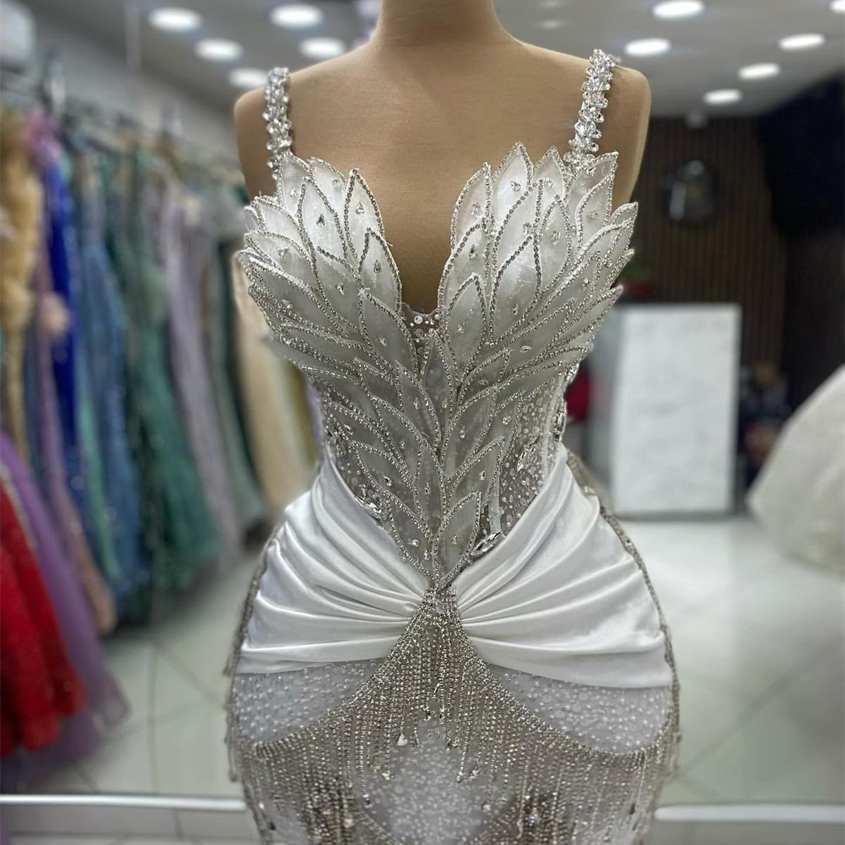 2024 Aso Ebi Plus Size Iovry Mermaid Prom Dress Crystals rals Beaded Evening Formal Party Second Reception Birthday Engagement Thanksgiving Gowns Dres