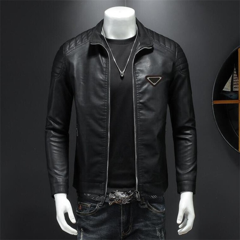 2024 New Luxury Brand Spring New Stand up Collar Leather Coat Men's Trendy Jacket Coat Leather Jacket Slim Fit Designer Men's Jacket Size M-5XL
