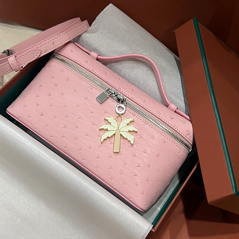 designer crossbody bag 1:1 TOP quality 19cm Ostrich leather hand bag woman shoulder bag With box LP01A