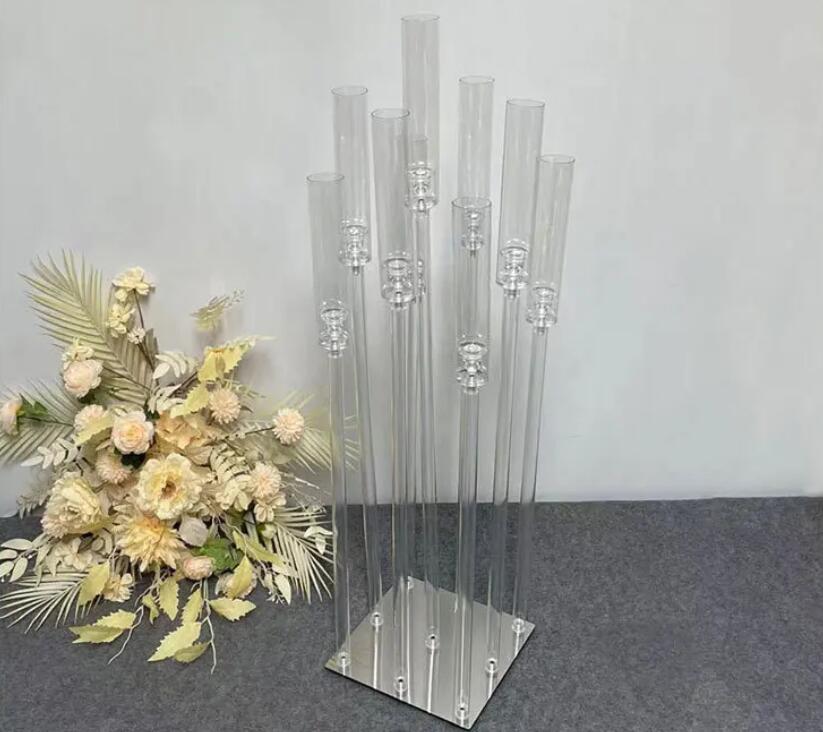 Acrylic Candelabra 9 Heads Candle Holders, Wedding Candlesticks, Flower Stand Holder, Candelabrum for Center Table Decoration H260310
