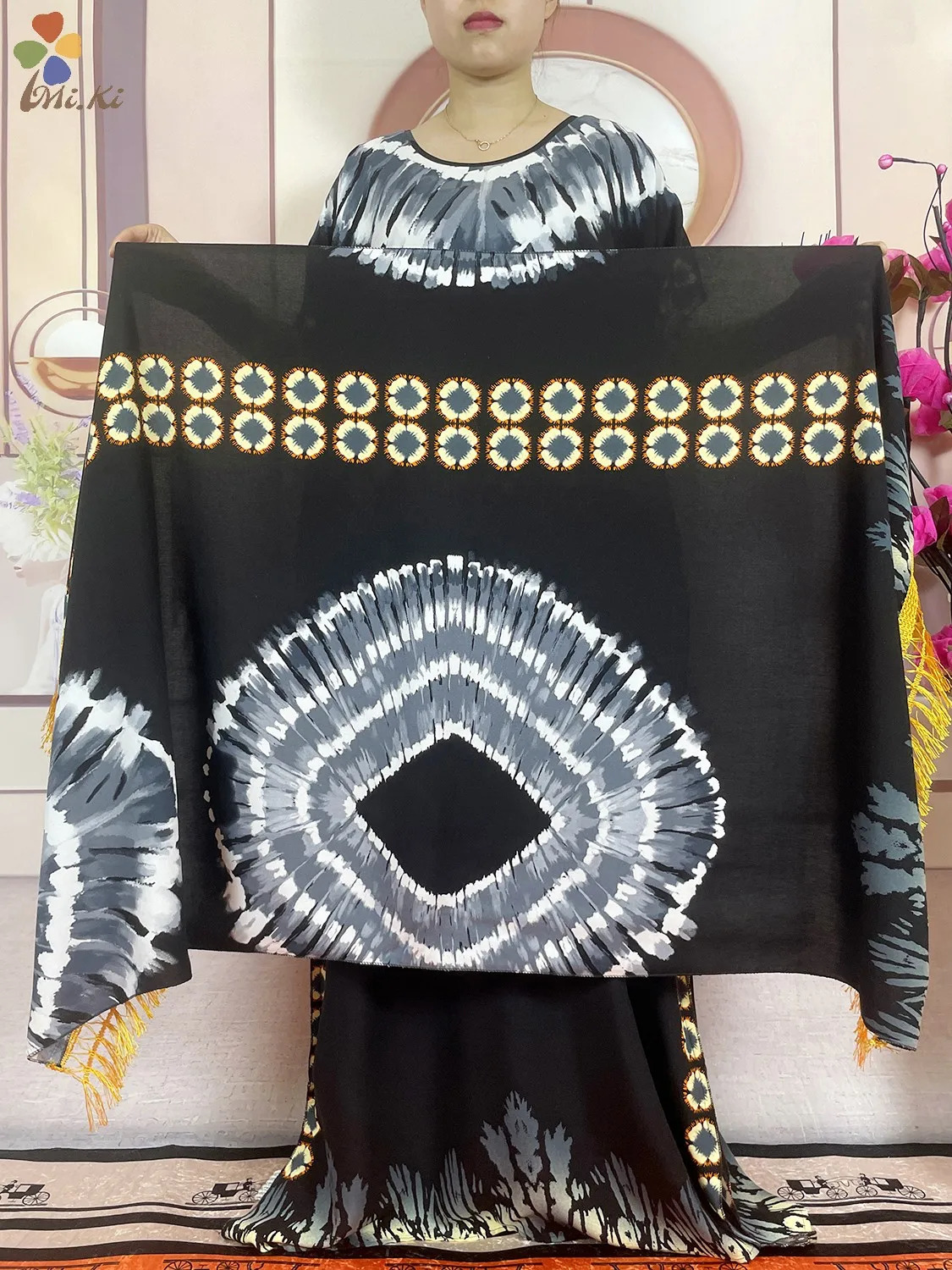 Summer African Women Party Robe Tie Dyed Print Loose Cotton Large Size Scarf Dress Kaftan Dress Islamic Short sleeved Clothing 240529