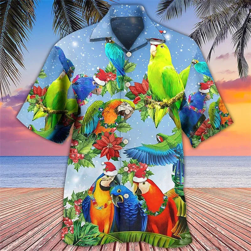Summer Floral Parrot 3d Print Shirt Men Women Fashion Shirts SingleBreasted Short Sleeve Hawaiian Blouse Mens Clothing 240601Z