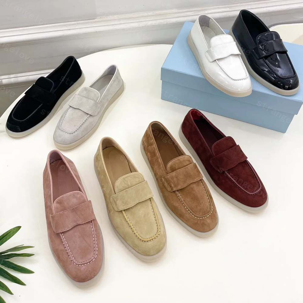 Suede Loafers Suede Mules Men Women 100% real leather Slip-Ons Designers Loafers Flats Shoes Dress Shoes with box Size 35-45 luxury Moccasin Saint Tropez Triangle