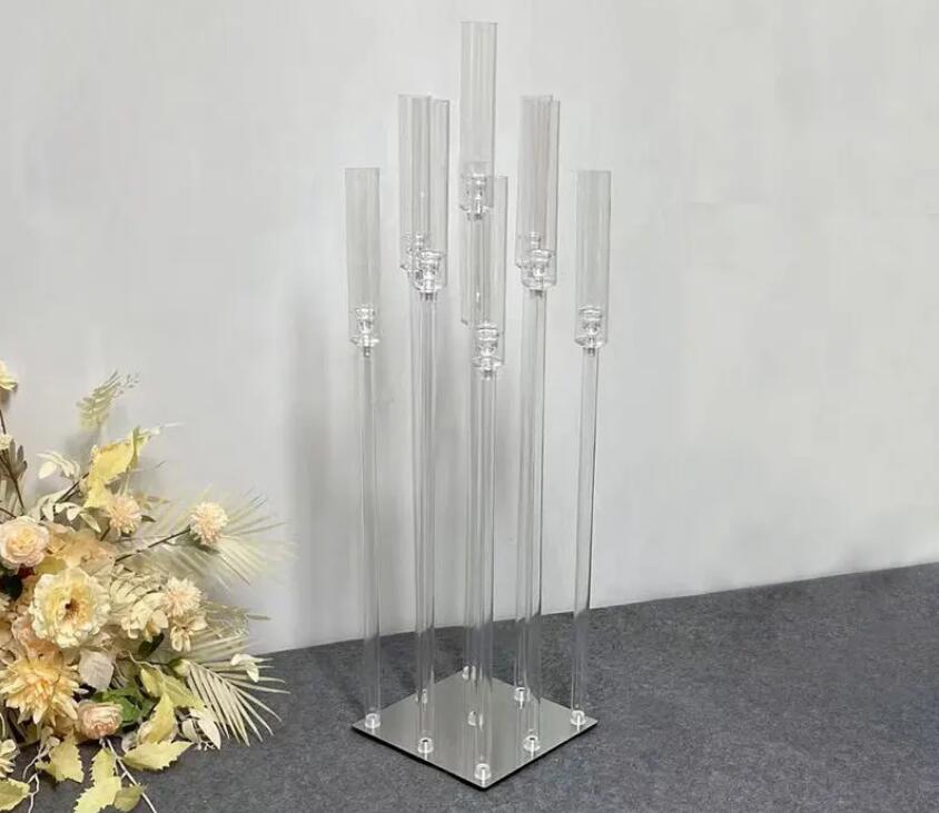Acrylic Candelabra 9 Heads Candle Holders, Wedding Candlesticks, Flower Stand Holder, Candelabrum for Center Table Decoration H260310